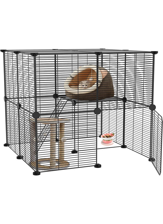 Generic Cat Cage With Cat Litter Box, Large 3 Tier Cat Kennels, Indoor Diy Cat Playpen For Small Animal 28 x 28 x 28 Cm  - Image 1
