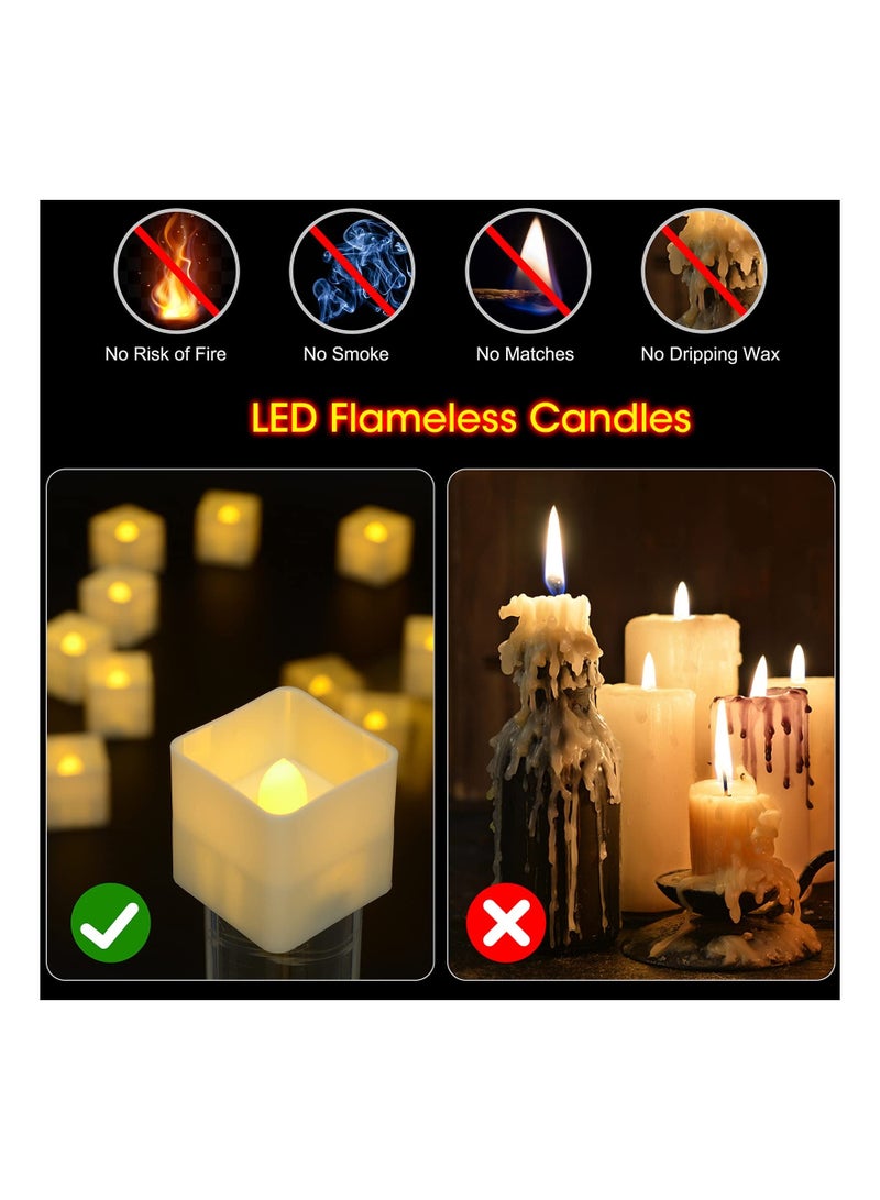 Flameless LED Tea Lights with Timer 12Pcs Battery Operated Flickering Mini Square Tealight Candles Bulk Set for Wedding Party Table Centerpieces Special Night Indoor Outdoor Decor  - Image 3