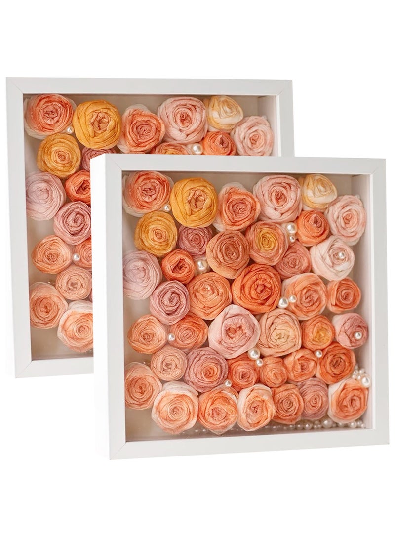 2pcs Shadow Box Frame Display Case 8x8'', Dried Flower Photo Frame, 3D Picture Frame Display Case Deeper 3cm with Transparent Acrylic Panel for Photos, DIY Crafts, Wedding Souvenir (White 8x8)  - Image 1