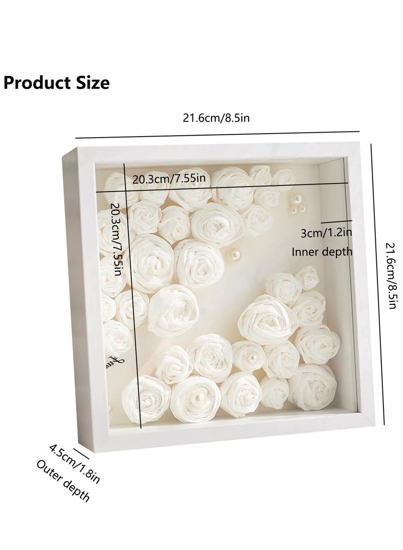 2pcs Shadow Box Frame Display Case 8x8'', Dried Flower Photo Frame, 3D Picture Frame Display Case Deeper 3cm with Transparent Acrylic Panel for Photos, DIY Crafts, Wedding Souvenir (White 8x8)  - Image 2
