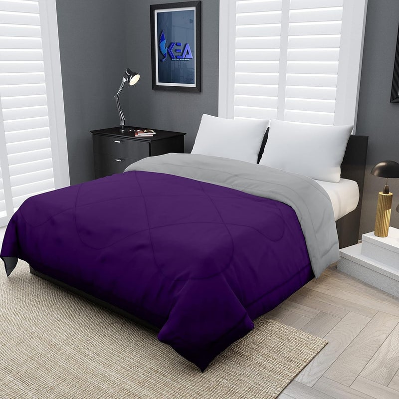 KEA KEA Microfibre Reversible Single Bed ComforterDuvet for All Weather Purple Grey 250GSMComforter Single  - Image 1