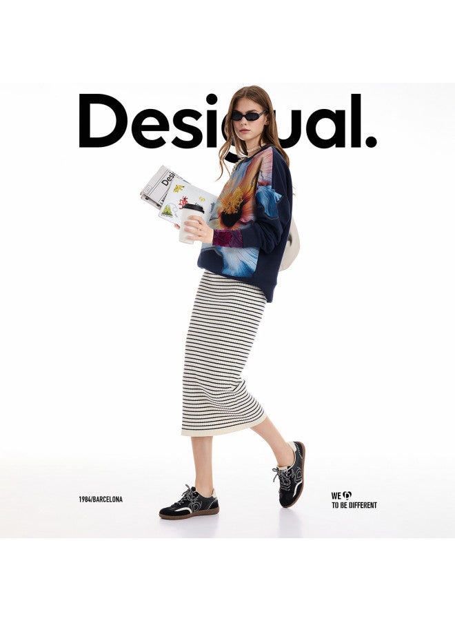 DESIGUAL 25 Autumn/Winter New Arrival Black And White Striped Ribbed Stretch Straight Skirt - Image 2
