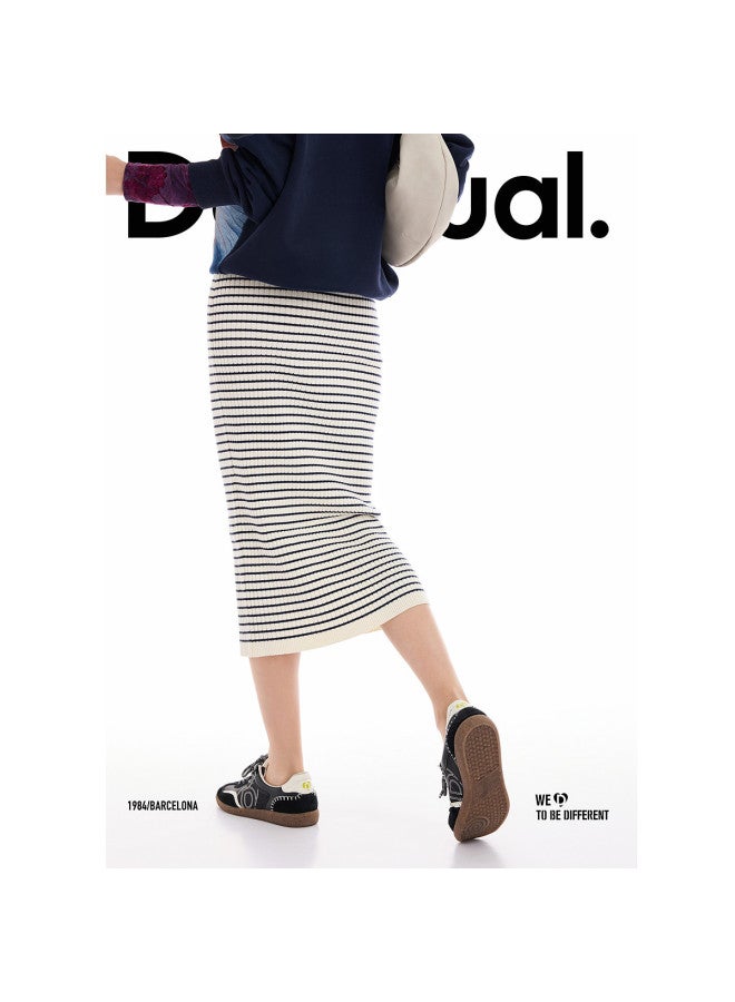 DESIGUAL 25 Autumn/Winter New Arrival Black And White Striped Ribbed Stretch Straight Skirt - Image 3