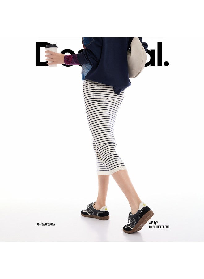 DESIGUAL 25 Autumn/Winter New Arrival Black And White Striped Ribbed Stretch Straight Skirt - Image 4