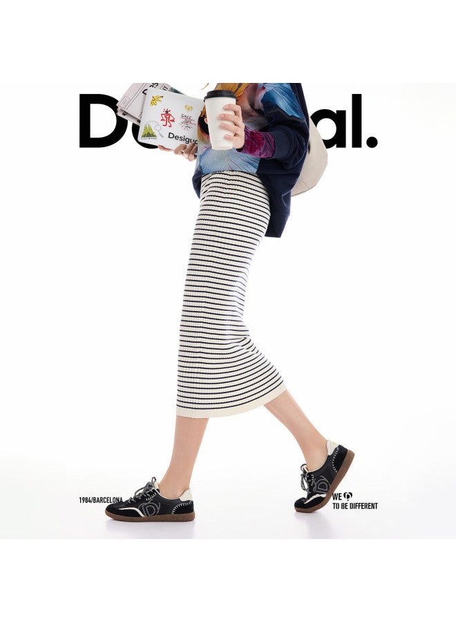 DESIGUAL 25 Autumn/Winter New Arrival Black And White Striped Ribbed Stretch Straight Skirt - Image 5