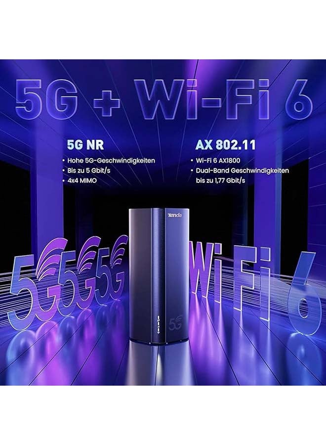 Tenda 5G03 5G NR LTE WLAN Router for Nano SIM Card (AX1800 CAT19 2.4GHz: 574Mbit/s+5GHz: 1201Mbit/s, 4.67Gbps in Download) 2-Gigabit Port, Plug & Play, Wi-Fi 6 Technology, MU-MIMO, WPA3 Black - Image 2