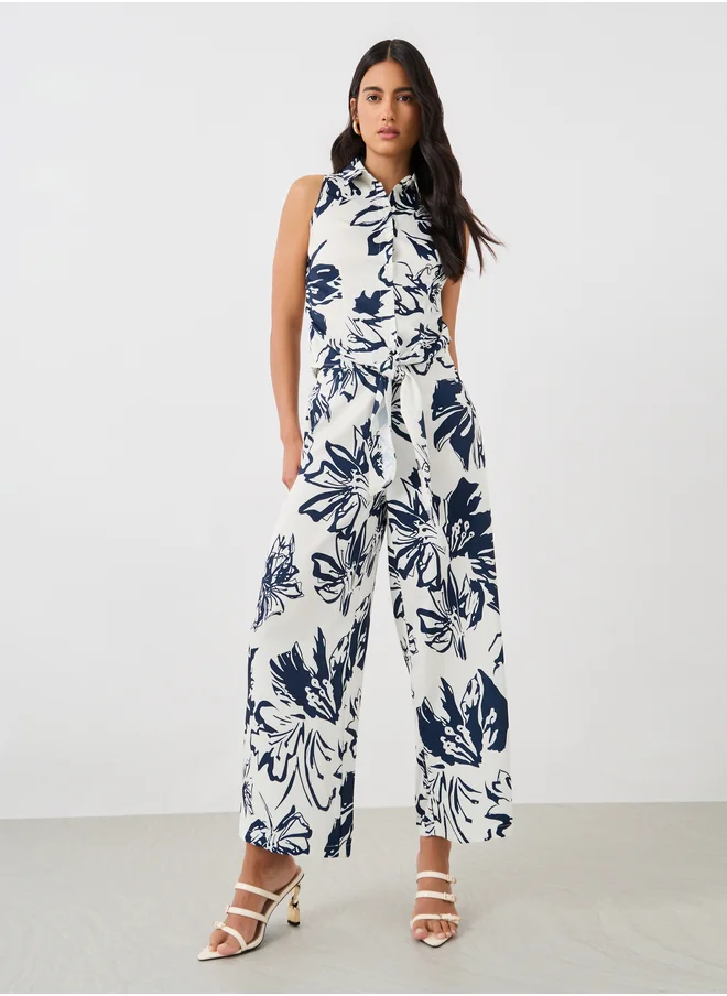 ستايلي Styli All-Over Floral Print Wide Leg Pants with Elasticated Waistband