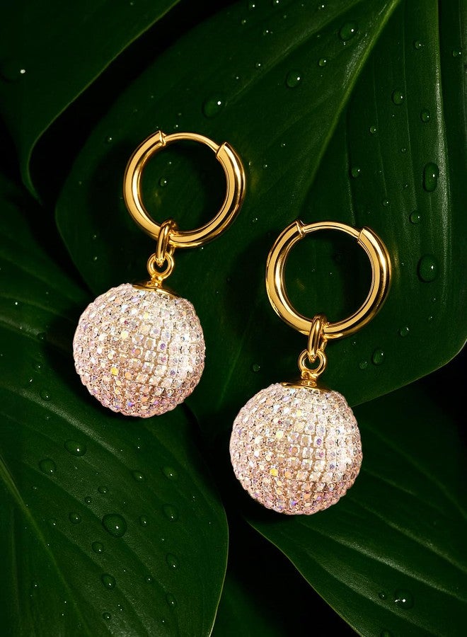 Rubans Voguish 18K Gold Plated Cubic Zirconia Hoop Earrings with Statement Ball Drops - Image 4