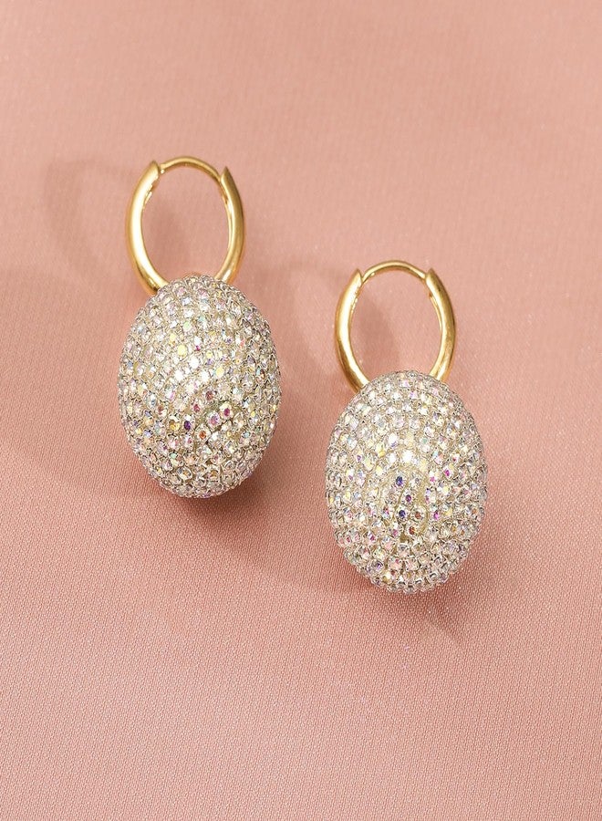 Rubans Voguish 18K Gold Plated Cubic Zirconia Hoop Earrings with Statement Ball Drops - Image 5