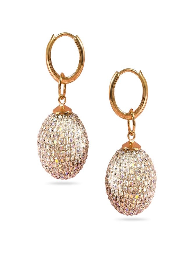 Rubans Voguish 18K Gold Plated Cubic Zirconia Hoop Earrings with Statement Ball Drops - Image 1