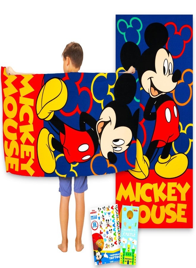 Disney Mickey Mouse Beach Towel Set - Bundle with 27" x 54" Microfiber Pool Towel Plus Tattoos, More | Mickey Beach Towel for Kids, Adults - Image 1