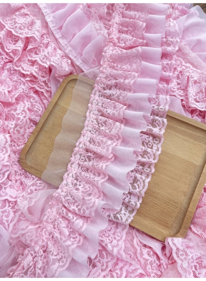 Lolita Dress Three-Layer Lace Pastoral Skirt Cuff Skirt High Quality Made Clothes Lining Decorative Lace Accessories-Color:Pink B 0.5m = Half A Meter Long / Multiple Shots For Continuous Hair  - Image 1