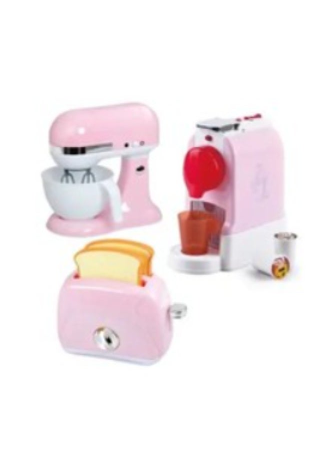 PlayGo Breakfast Kitchen Appliance Trio Pink Playset with Coffee Machine, Mixer & Toaster, 3-Piece Set for Kids