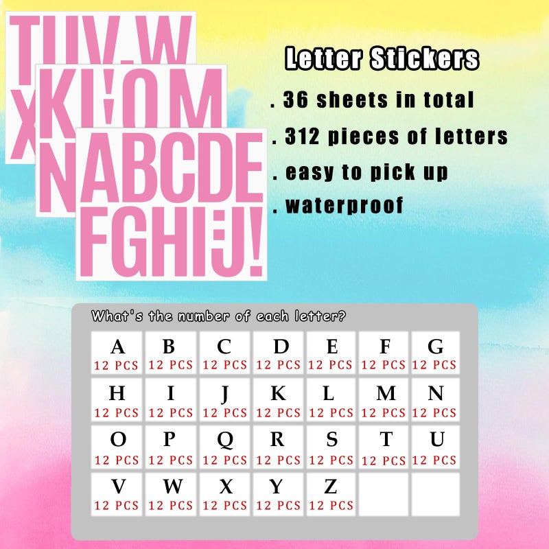Bemeol 36 Sheets Letter Stickers 3 Inch Vinyl Letters Alphabet Stickers Self Adhesive Stick On Letters For School Office Home Bulletin Boards Mailbox Decor(Pink,3Inch) - Image 2