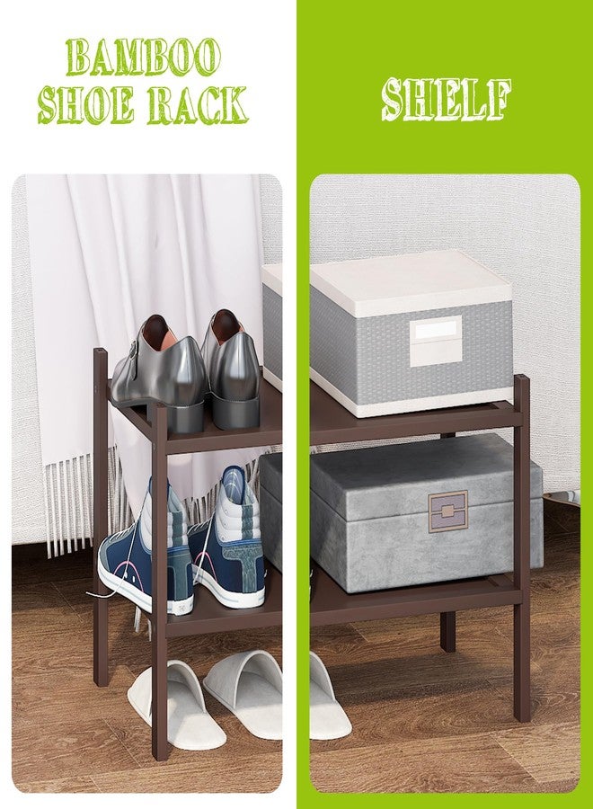 BMOSU 2-Tier Bamboo Small Shoe Rack Premium Stackable Shoe Shelf Storage Organizer for Hallway Closet Living Room Entryway Organizer(Brown) - Image 5