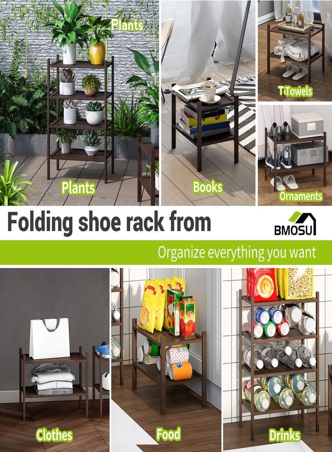 BMOSU 2-Tier Bamboo Small Shoe Rack Premium Stackable Shoe Shelf Storage Organizer for Hallway Closet Living Room Entryway Organizer(Brown) - Image 3