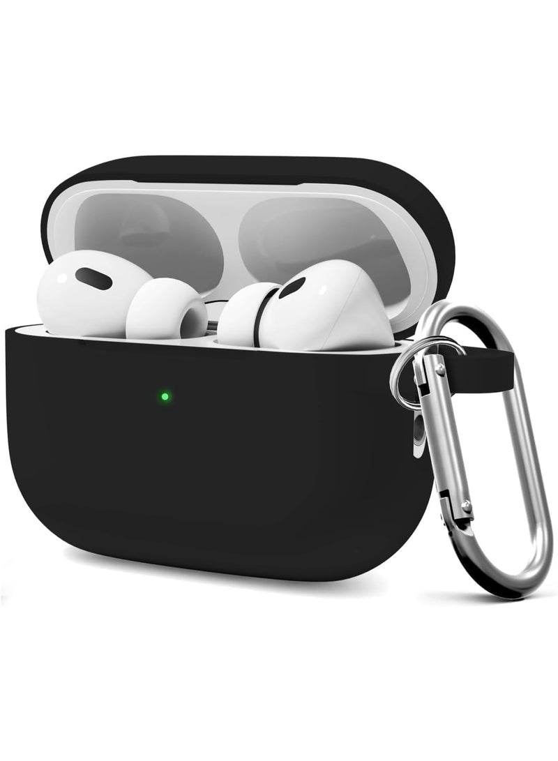 ACLIX AirPods Pro 2nd Generation Case Cover, Protective Silicone Skin Accessories with Keychain for Apple AirPods Pro Generation 2, Front LED Visible, black - Image 1