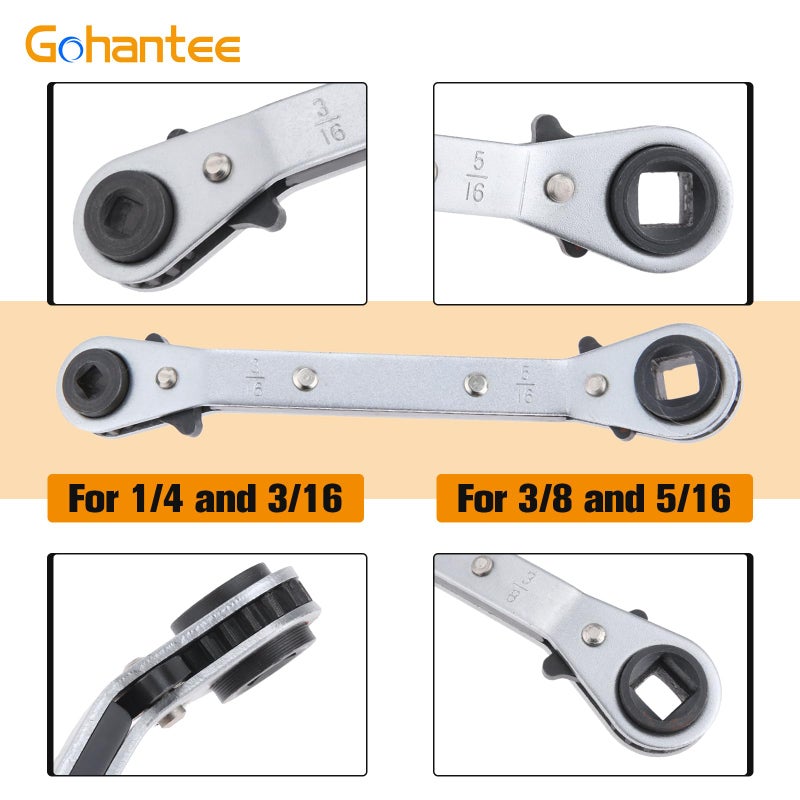 gohantee مفتاح ربط تبريد جوهنتي 4 أحجام مختلفة - 1/4 × 3/16 مربع × 3/8 × 5/16 مربع مفتاح خدمة تكييف الهواء - Image 4