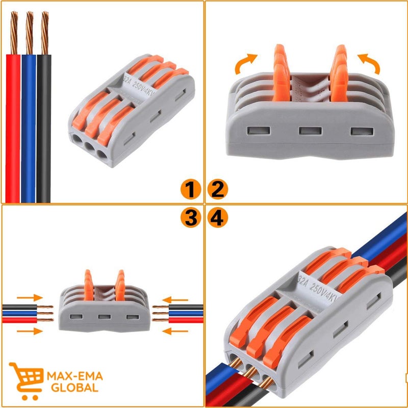 MAX-EMA GLOBAL MAX-EMA Pvc Electrical Flexible Cable 1.5mm 3 Core 2 Meter White Electric Wire With 2 Wire Connectors 3-pin Plug 8 Self Adhesive Wire Holders Diy Kit For Extension Cord Power Cable Electric Wire Setup - Image 4