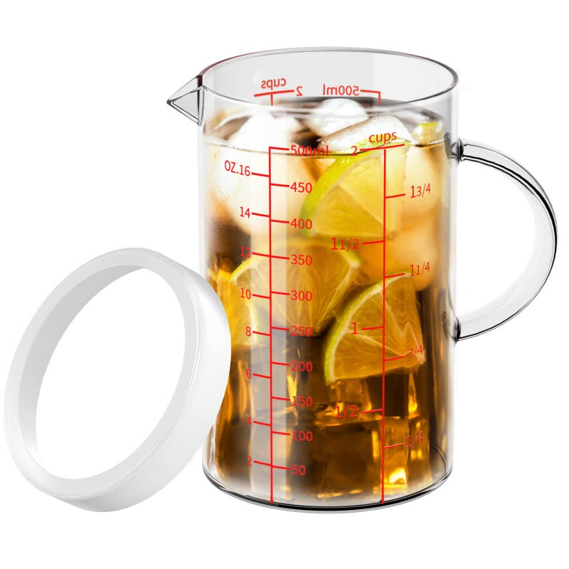 77L Glass Measuring Cup 2Cup500 ML Liquid Measuring Cups Measuring Cup With Handle and VShaped Spout Glass Beaker with Three Scales OZ Cup ML DishwasherFreezerMicrowave Safe