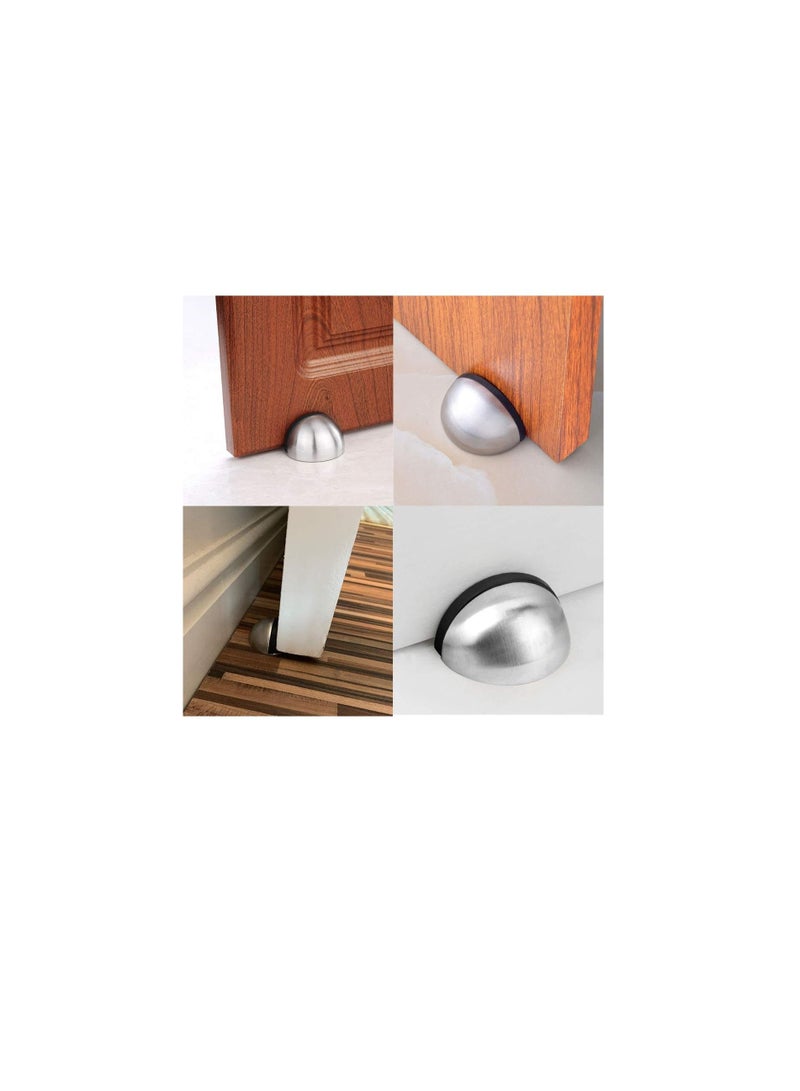 MAFRA Half Moon Oval Floor Door Stopper Solid Stainless Steel Door Stop and Rubber Bumper 1 Pcs (Silver) - Image 2