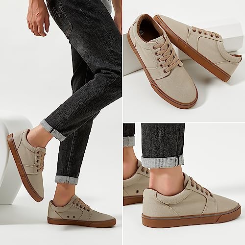 BENPAO Mens White Casual Shoes All Black Fashion Sneakers for Men Low Top Lace Up Canvas Shoes(Mocha Brown,us09.5) - Image 2