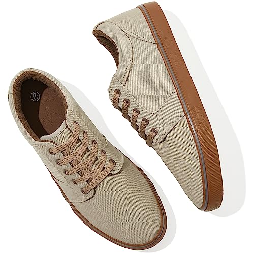 BENPAO Mens White Casual Shoes All Black Fashion Sneakers for Men Low Top Lace Up Canvas Shoes(Mocha Brown,us09.5) - Image 1