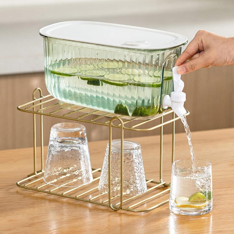 Tnfeeon Cold Water Drink Bucket, 2.5 Gallon Large Capacity Clear Beverage Container Drink Dispenser with Faucet for Fridge Smooth Water Drainage (Green) - Image 1