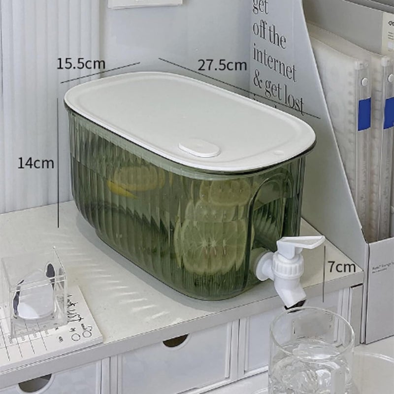 Tnfeeon Cold Water Drink Bucket, 2.5 Gallon Large Capacity Clear Beverage Container Drink Dispenser with Faucet for Fridge Smooth Water Drainage (Green) - Image 2