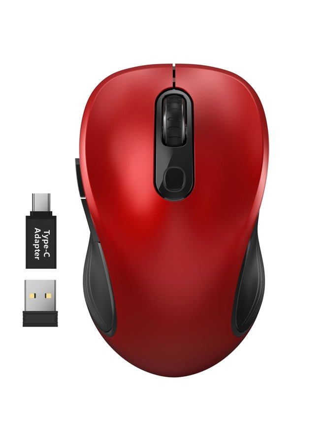 WISFOX 2.4G Wireless Mouse for Laptop, Ergonomic Computer Mouse with USB Receiver and 3 Adjustable Levels, 6 Button Cordless Mouse Wireless Mice for Windows Mac PC Notebook (Red) - Image 1