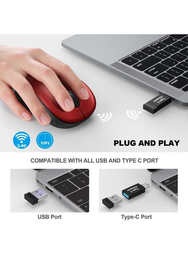 WISFOX 2.4G Wireless Mouse for Laptop, Ergonomic Computer Mouse with USB Receiver and 3 Adjustable Levels, 6 Button Cordless Mouse Wireless Mice for Windows Mac PC Notebook (Red) - Image 2