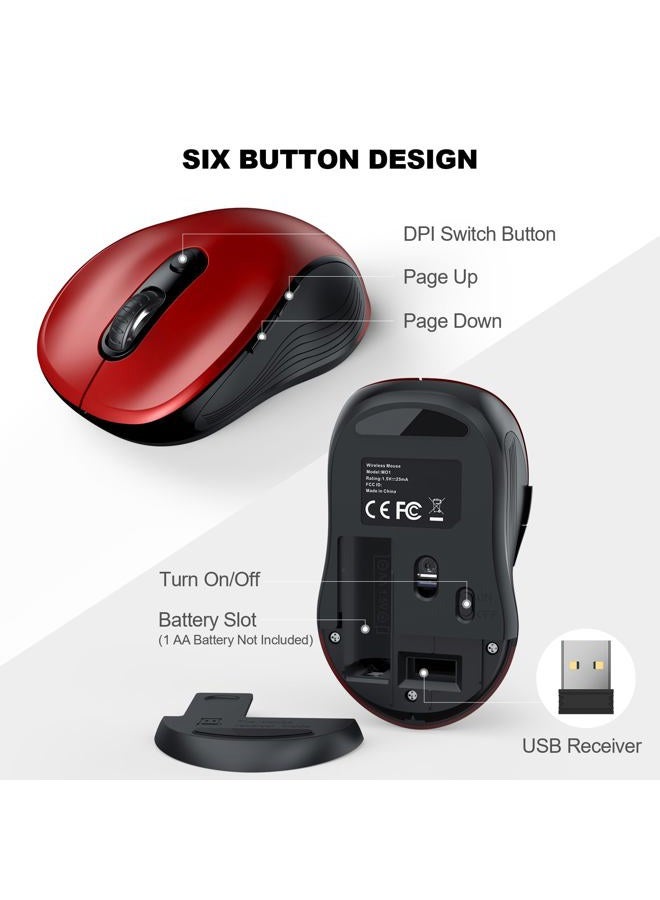 WISFOX 2.4G Wireless Mouse for Laptop, Ergonomic Computer Mouse with USB Receiver and 3 Adjustable Levels, 6 Button Cordless Mouse Wireless Mice for Windows Mac PC Notebook (Red) - Image 5