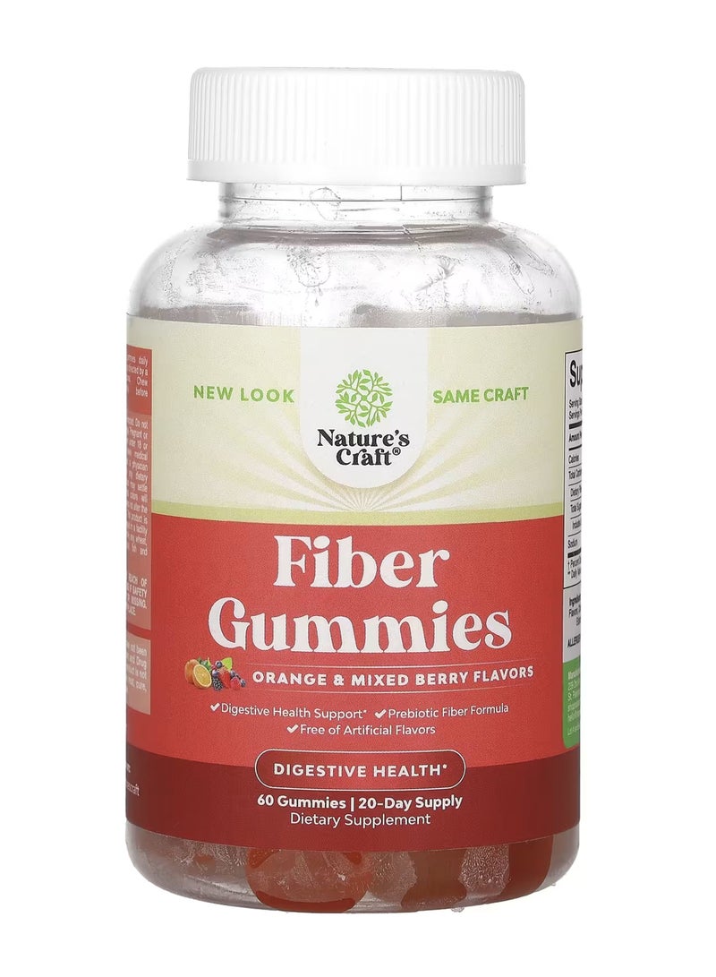 Nature's Craft Fiber Gummies, Orange and Mixed Berry, 60 Gummies