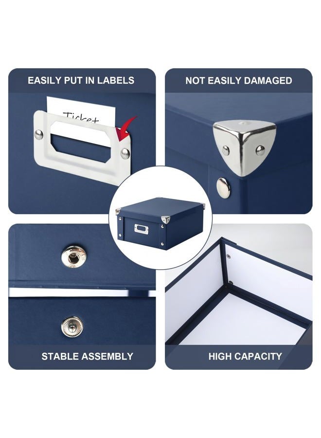 DLUGOPIS 2 Pcs Inch Checks Storage Box with Lid Document Boxes Document Bin Banker Boxes Foldable Receipt Box Storage Navy Blue Cardboard Record Boxes For Business Pesonal Books Files 12"x10"x5" - Image 3