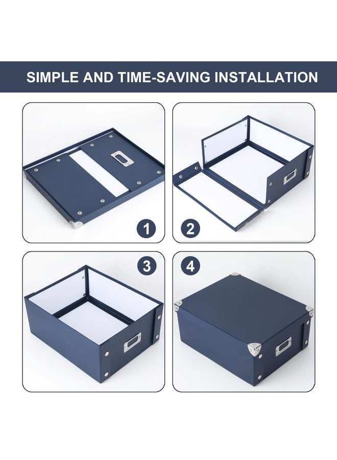 DLUGOPIS 2 Pcs Inch Checks Storage Box with Lid Document Boxes Document Bin Banker Boxes Foldable Receipt Box Storage Navy Blue Cardboard Record Boxes For Business Pesonal Books Files 12"x10"x5" - Image 4