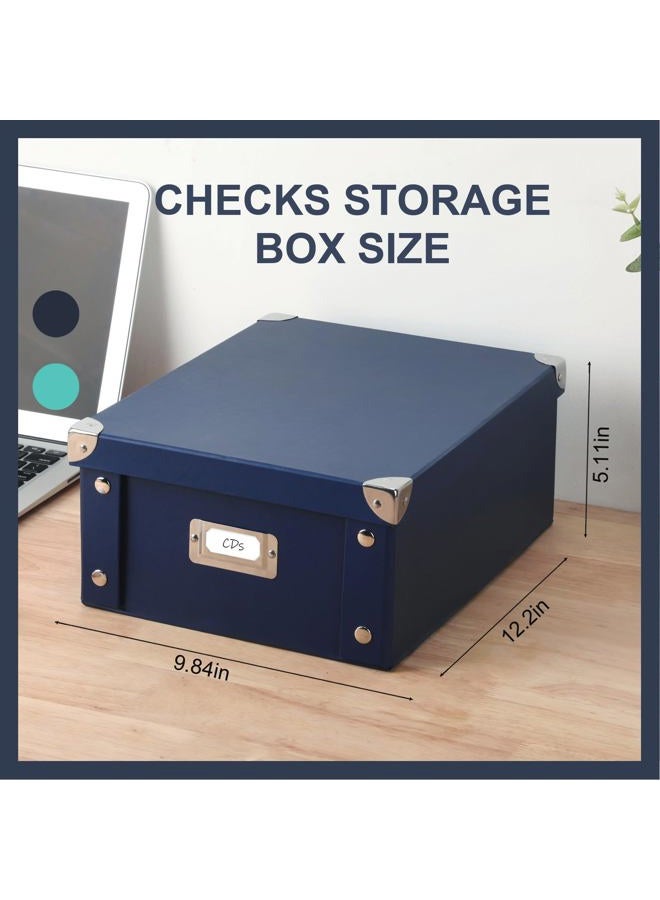 DLUGOPIS 2 Pcs Inch Checks Storage Box with Lid Document Boxes Document Bin Banker Boxes Foldable Receipt Box Storage Navy Blue Cardboard Record Boxes For Business Pesonal Books Files 12"x10"x5" - Image 2