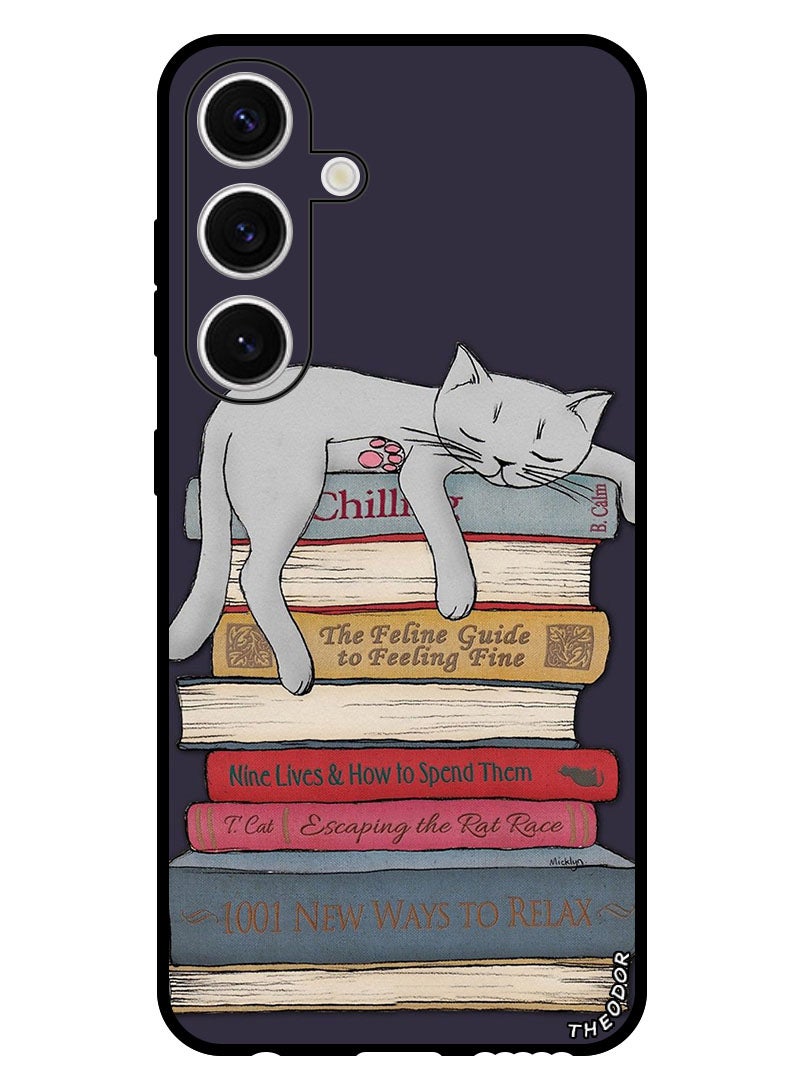 Theodor Protective Case Anti Scratch Shock Proof Bumper Cover For Samsung Galaxy S24 Plus Cat With Books - Image 1