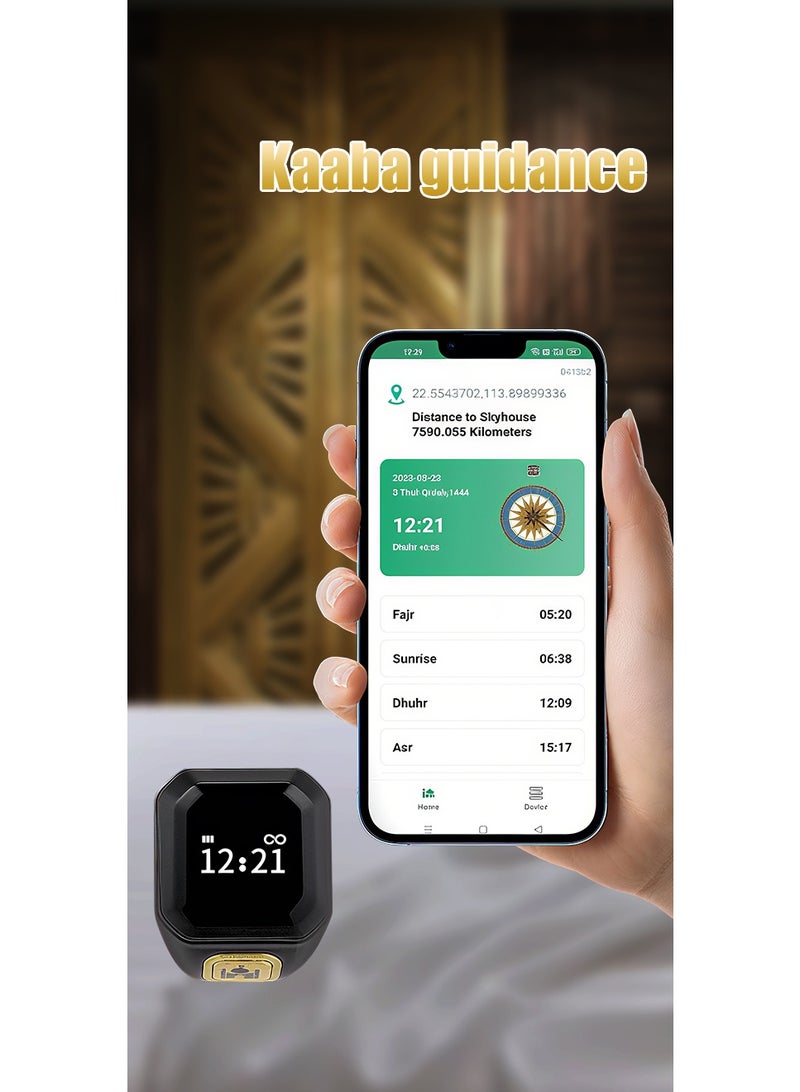 بستوش خاتم 18 مم، خاتم تسبيح عربي ذكي، صلاة المسلمين، تذكير بأوقات الصلاة، عداد تسبيح، خاتم ذكي، تقنية قابلة للارتداء، تذكير بالاهتزاز، تطبيق حصري و5 تذكيرات يومية بالصلاة - Image 4