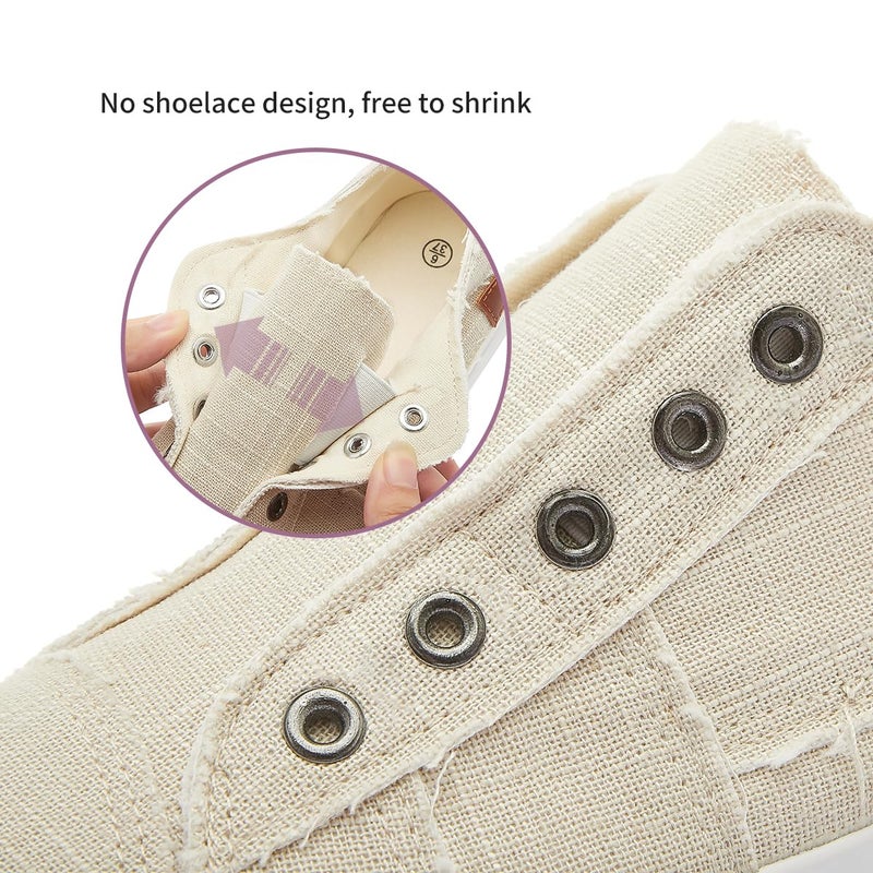 XRH Women's Slip on Shoes Non Slip Fashion Canvas Sneakers Low Top Casual Shoes(Beige,US8.5) - Image 5