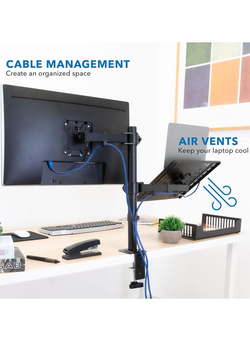 Arabest Laptop Monitor Mount Stand Height Adjustable Desk Mount Monitor Arm with Laptop Tray Dual Monitor Desk Holder with Grommet Mounting Base, Full Motion Computer Stands for 13-32" Monitor 12-17" Laptop  - Image 5