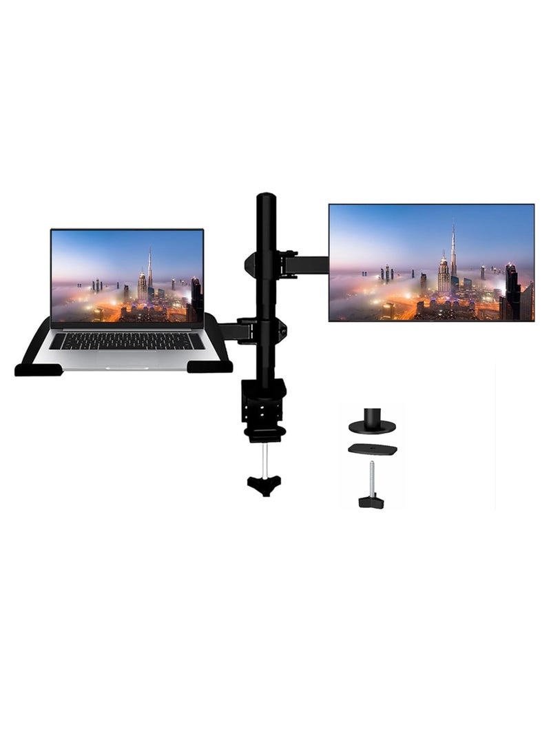 Arabest Laptop Monitor Mount Stand Height Adjustable Desk Mount Monitor Arm with Laptop Tray Dual Monitor Desk Holder with Grommet Mounting Base, Full Motion Computer Stands for 13-32" Monitor 12-17" Laptop  - Image 1