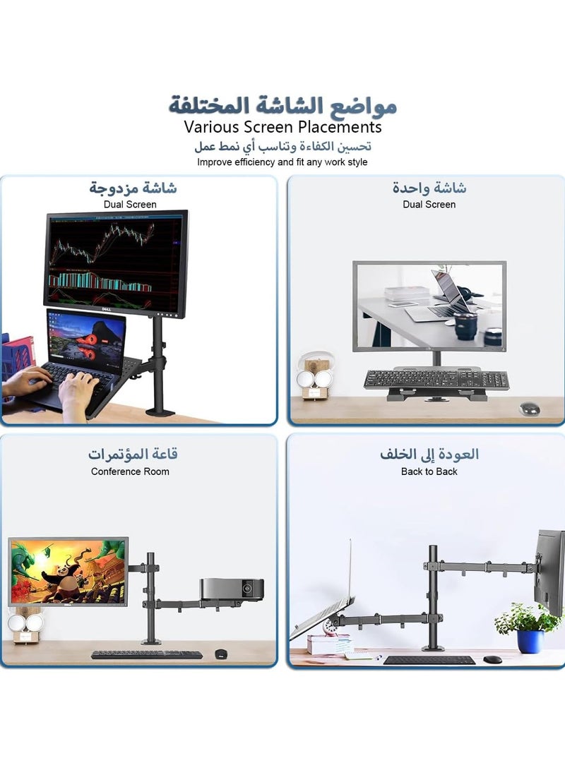 Arabest Laptop Monitor Mount Stand Height Adjustable Desk Mount Monitor Arm with Laptop Tray Dual Monitor Desk Holder with Grommet Mounting Base, Full Motion Computer Stands for 13-32" Monitor 12-17" Laptop  - Image 4