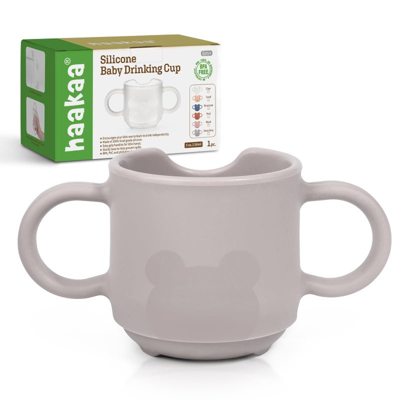haakaa Silicone Toddler Cups, BPA Free Drop-Proof Training Open Cups for Baby 6 Months+, 5 Ounce (Suva Grey) - Image 1