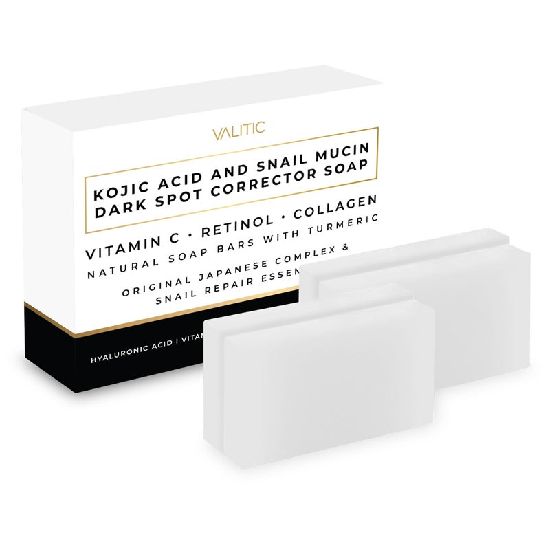 VALITIC Snail Mucin Cleanser Soap Bar with Turmeric and Kojic Acid Dark Spot Corrector  Anti Aging and Purifying Skin Care Snail Secretion for Intense Hydration and Moisturization  4 Pack