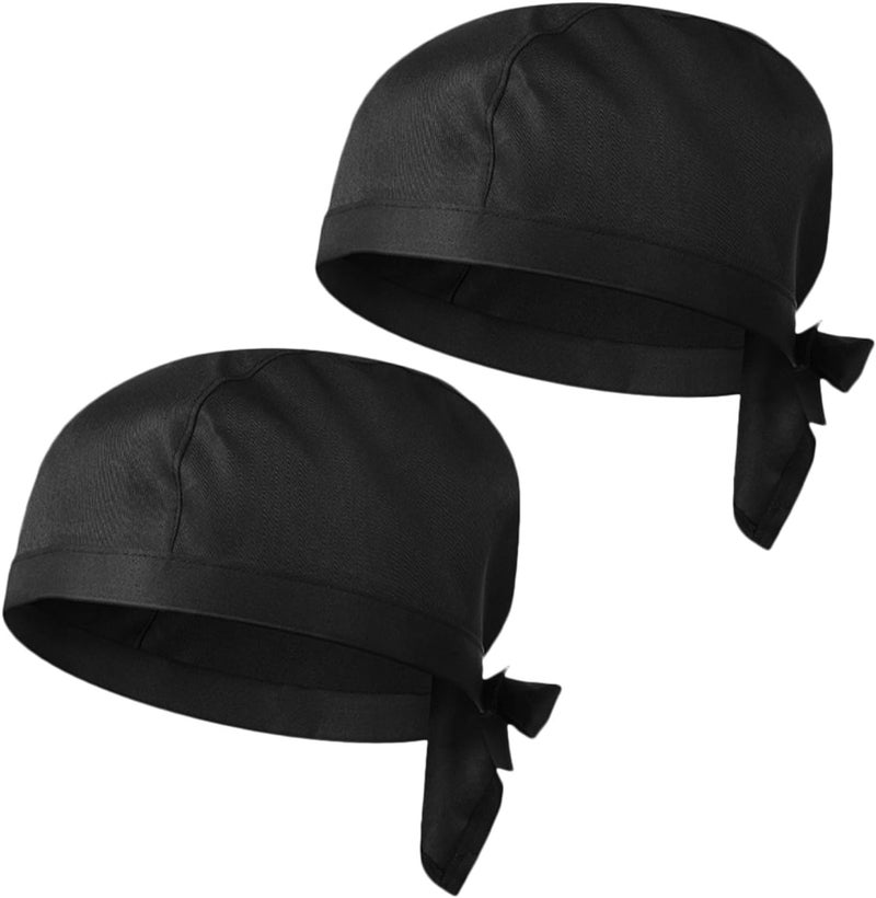 2Pcs Black Chef Hats Kitchen Skull Caps Catering Headwear for Chefs Cooks Bakers Reusable Cloth Caps for Restaurant Shop and BBQ - Image 1
