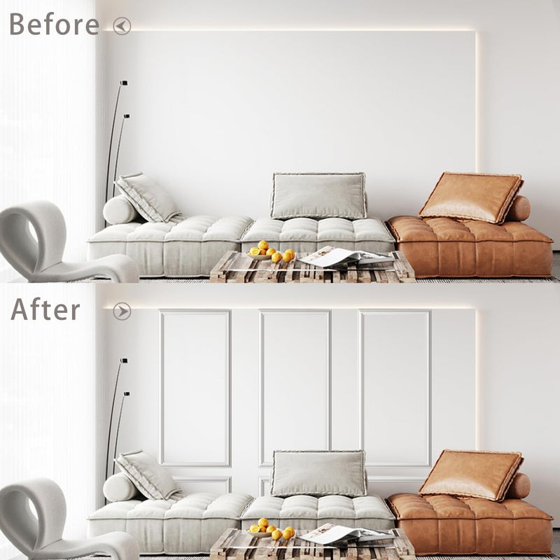 TRAIN2 ART Peel and Stick Wall Molding Kit,6 Sets Pre-Cut Wainscoting Panels for Interior Wall Moulding Decor,Pre Made Wainscoting Wall Panel for Home Decoration Accent Wall (24x54in) - Image 3