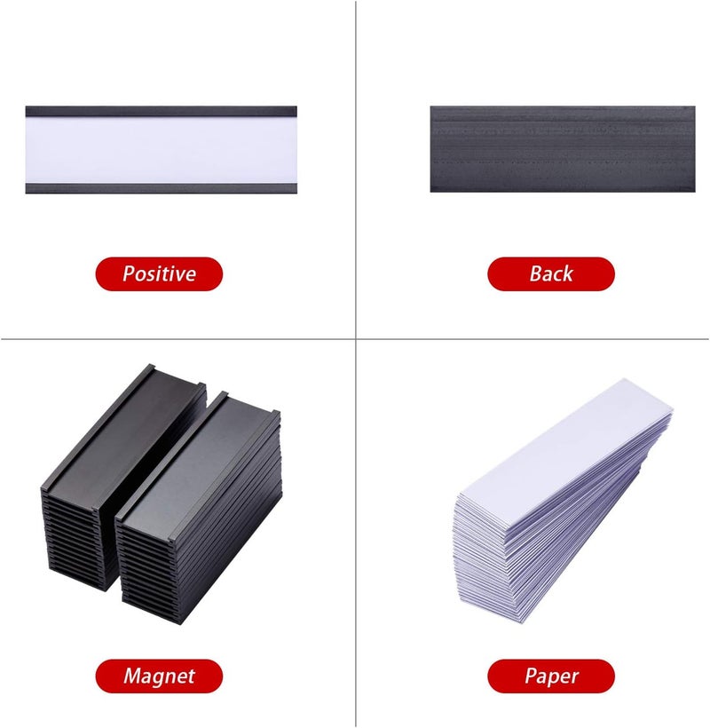 EEOYU Magnetic Label Holders with Magnets Magnetic Data Card Holders with Clear Plastic Protectors for Metal Shelf, Whiteboard, Set of 50 (1 x 3 Inch) - Image 5