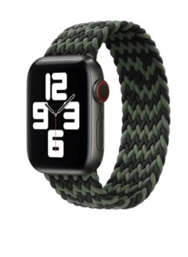 Generic - Nylon Braided Solo Loop Sports Band Strap For Apple Watch 42/44mm Large Green/Black - Image 1