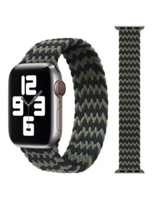 Generic - Nylon Braided Solo Loop Sports Band Strap For Apple Watch 42/44mm Large Green/Black - Image 1