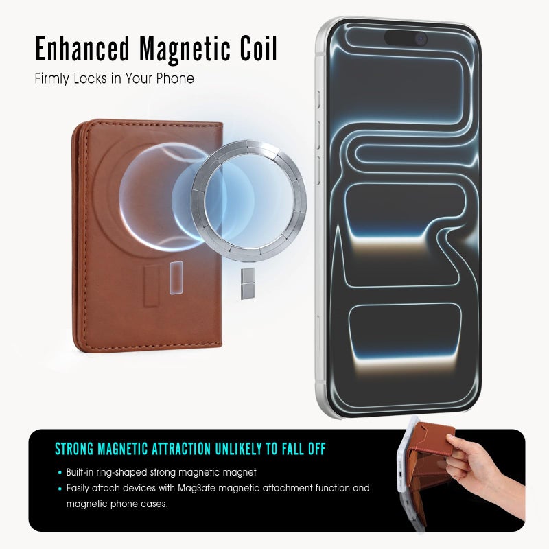 ASAPDOS For MagSafe Wallet,Magnetic Card Holder RFID Blocking Wallet with 5 Card Slots & Cash Pocket For iPhone 17/16/ 15/14/ 13/12/ Pro/Max/Plus/Air Brown - Image 4
